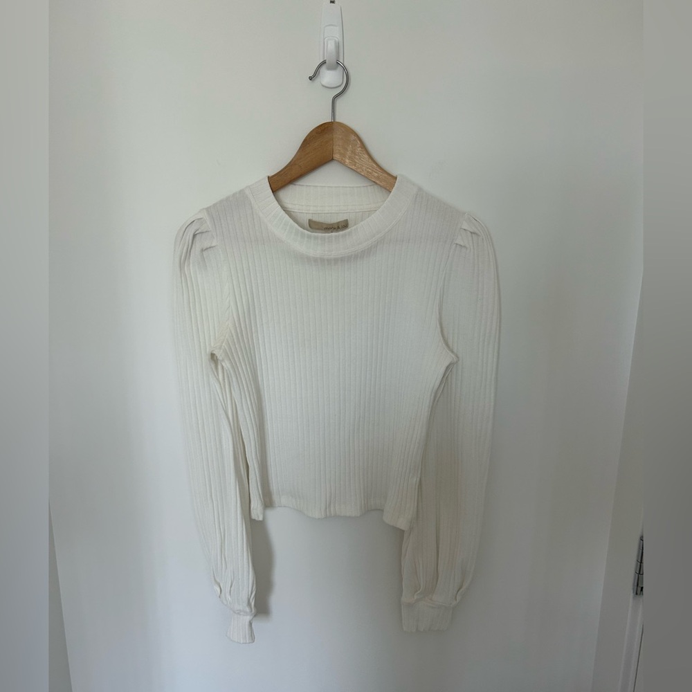 Monk and Lou ribbed puff sleeves cropped sweater